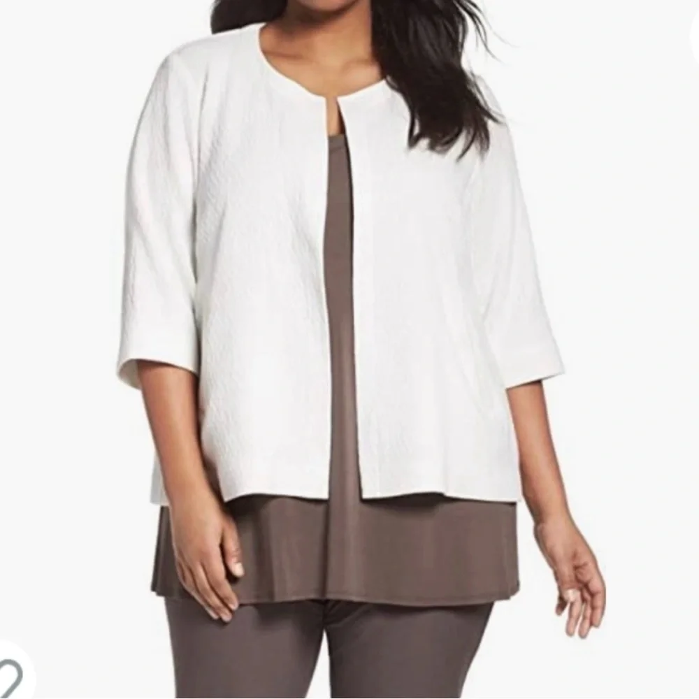 Eileen Fisher Organic Cotton Double Weave White Crinkle Jacket S Minimalist - Picture 9 of 11